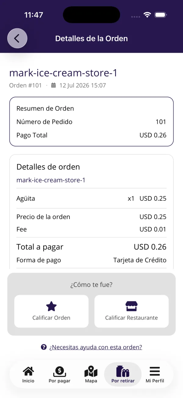 Detalle completo de una orden en la app Fresh Finds