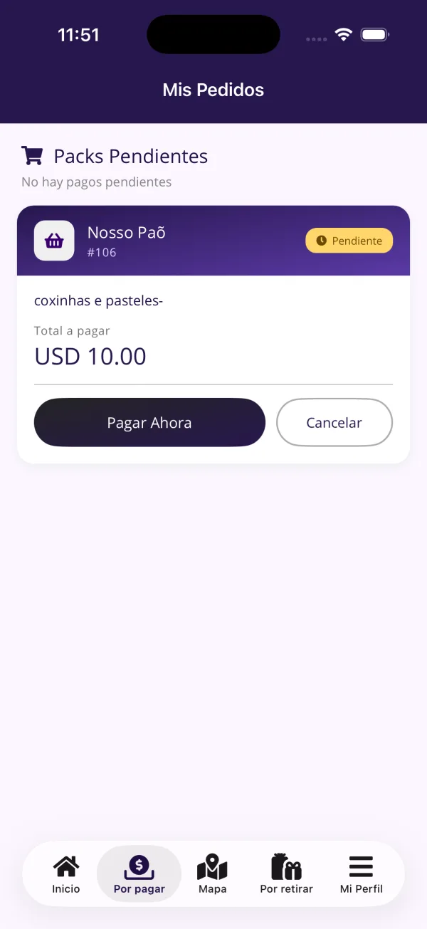 Pedidos pendientes de pago con la opción de pagar ahora en la app Fresh Finds